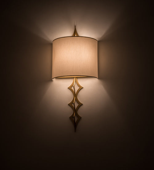 Meyda Lighting Cilindro 12" 2-Light Goldtastic Diamente Wall Sconce With Eggshell Textrene Shade