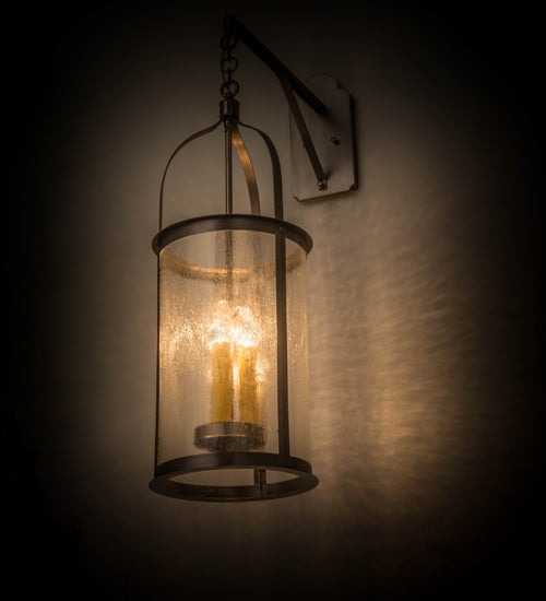 Meyda Lighting Cilindro 12" 3-Light Brushed Nickel Campbell Hanging Wall Sconce With Clear Seeded Shade Glass