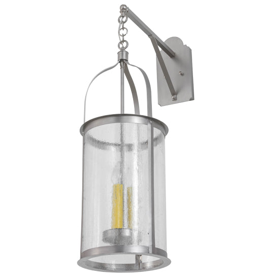 Meyda Lighting Cilindro 12" 3-Light Brushed Nickel Campbell Hanging Wall Sconce With Clear Seeded Shade Glass