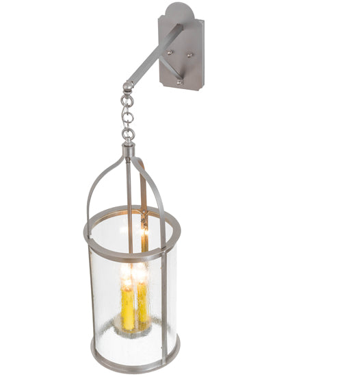 Meyda Lighting Cilindro 12" 3-Light Brushed Nickel Campbell Hanging Wall Sconce With Clear Seeded Shade Glass