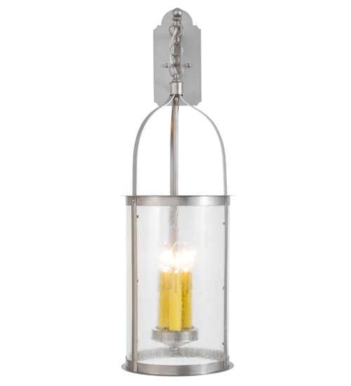 Meyda Lighting Cilindro 12" 3-Light Brushed Nickel Campbell Hanging Wall Sconce With Clear Seeded Shade Glass