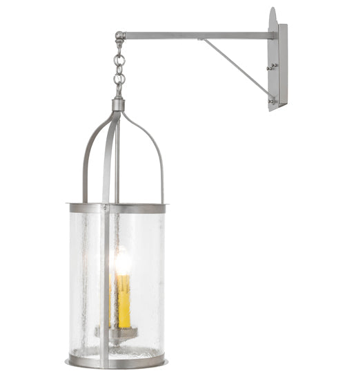 Meyda Lighting Cilindro 12" 3-Light Brushed Nickel Campbell Hanging Wall Sconce With Clear Seeded Shade Glass