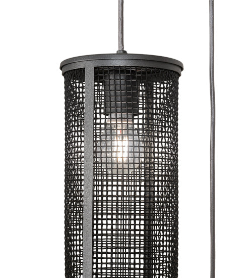 Meyda Lighting Cilindro 12" 3-Light Natural Iron Cage Cascading Pendant Light With Solar Black Shade