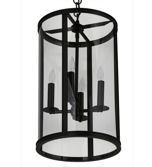 Meyda Lighting Cilindro 12" 4-Light Craftsman Brown Campbell Pendant Light With Clear Shade Glass