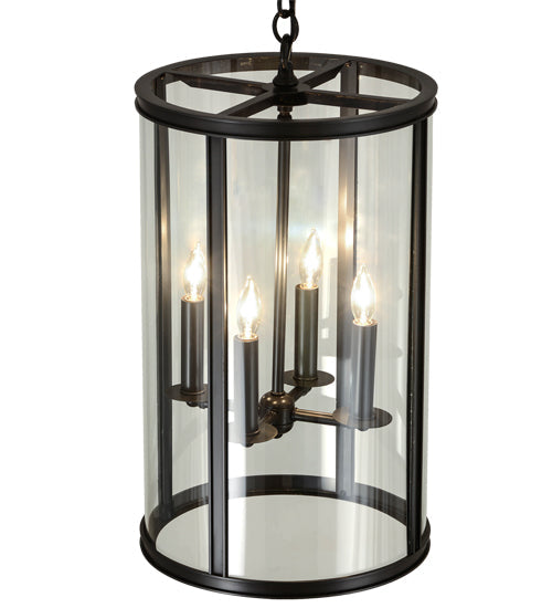 Meyda Lighting Cilindro 12" 4-Light Craftsman Brown Campbell Pendant Light With Clear Shade Glass