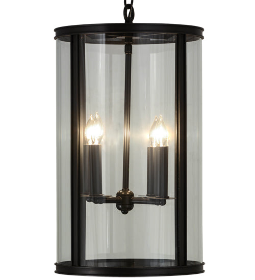 Meyda Lighting Cilindro 12" 4-Light Craftsman Brown Campbell Pendant Light With Clear Shade Glass