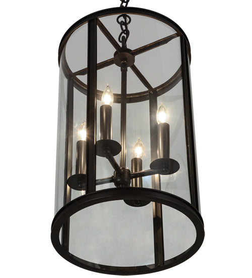 Meyda Lighting Cilindro 12" 4-Light Craftsman Brown Campbell Pendant Light With Clear Shade Glass