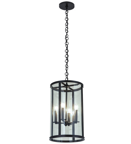 Meyda Lighting Cilindro 12" 4-Light Craftsman Brown Campbell Pendant Light With Clear Shade Glass
