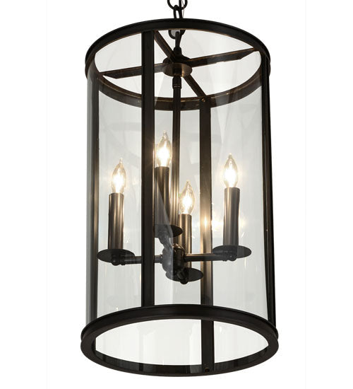 Meyda Lighting Cilindro 12" 4-Light Craftsman Brown Campbell Pendant Light With Clear Shade Glass