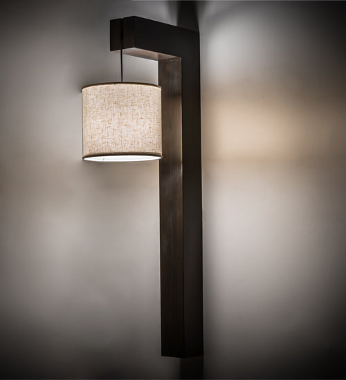 Meyda Lighting Cilindro 12" Amorire Hickory Wall Sconce With Off White Textrene Shade