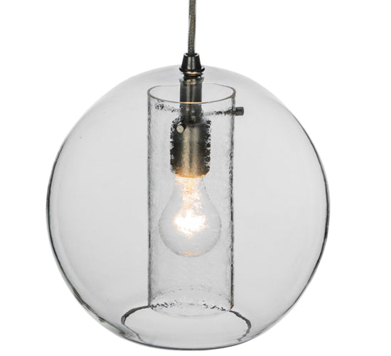 Meyda Lighting Cilindro 12" Extreme Chrome Bola Pendant Light With Clear Seeded Shade Glass