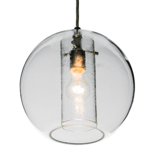 Meyda Lighting Cilindro 12" Extreme Chrome Bola Pendant Light With Clear Seeded Shade Glass