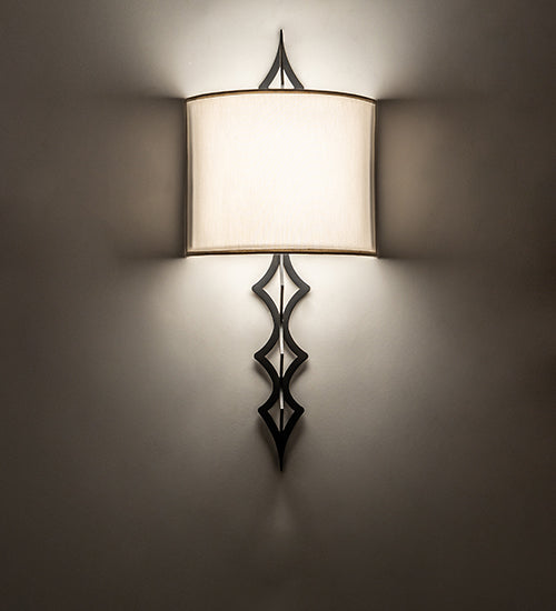 Meyda Lighting Cilindro 12" LED Flat Black Diamente Wall Sconce With Eggshell Textrene & Contrail Mist Idalight Shade