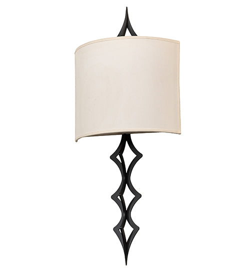 Meyda Lighting Cilindro 12" LED Flat Black Diamente Wall Sconce With Eggshell Textrene & Contrail Mist Idalight Shade