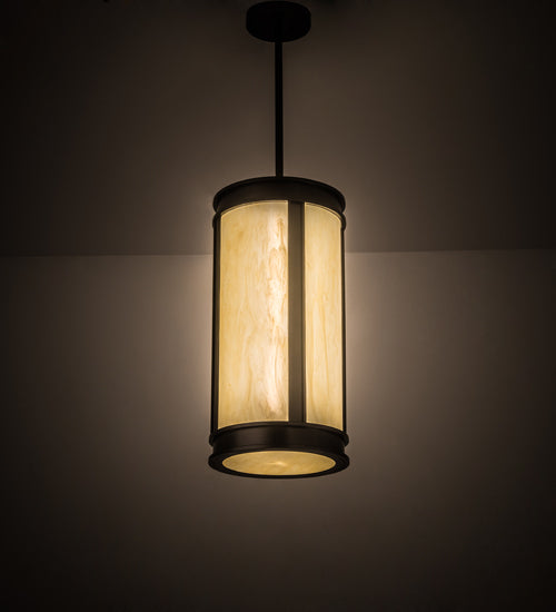 Meyda Lighting Cilindro 12" LED Oil Rubbed Bronze Volusia Pendant Light With Beige Sahara Taupe Idalight Shade Glass