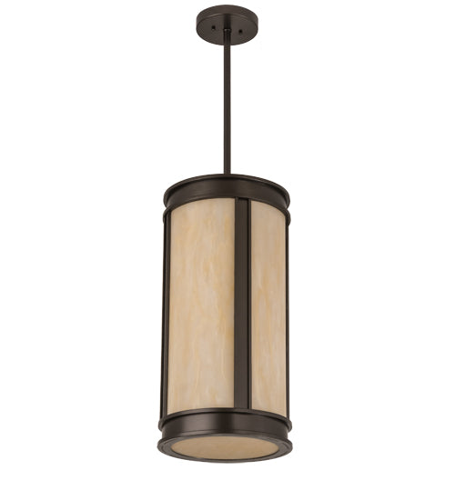 Meyda Lighting Cilindro 12" LED Oil Rubbed Bronze Volusia Pendant Light With Beige Sahara Taupe Idalight Shade Glass