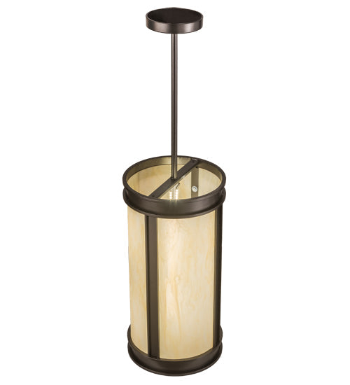 Meyda Lighting Cilindro 12" LED Oil Rubbed Bronze Volusia Pendant Light With Beige Sahara Taupe Idalight Shade Glass