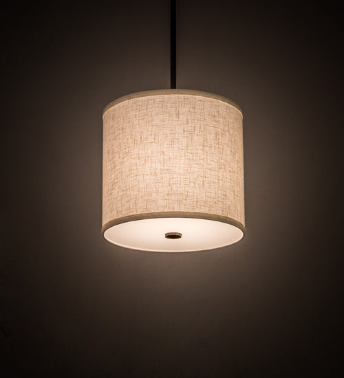 Meyda Lighting Cilindro 12" Timeless Bronze Pendant Light With Beige Textrene & Stataurio Idalight Shade