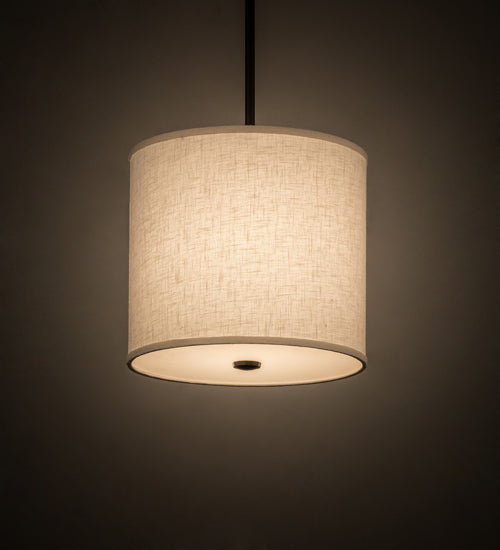 Meyda Lighting Cilindro 12" Timeless Bronze Pendant Light With Beige Textrene & White Statuario Idalight Shade Glass