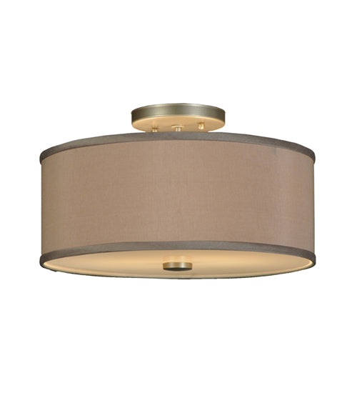 Meyda Lighting Cilindro 14" 2-Light Nickel Flush Mount Light With Beige and White Shade
