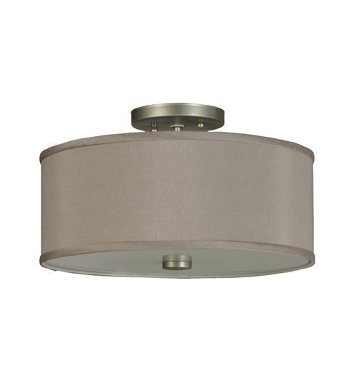 Meyda Lighting Cilindro 14" 2-Light Nickel Flush Mount Light With Beige and White Shade