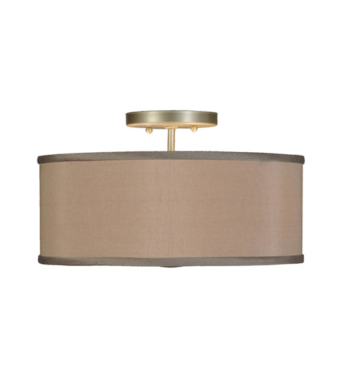 Meyda Lighting Cilindro 14" 2-Light Nickel Flush Mount Light With Beige and White Shade