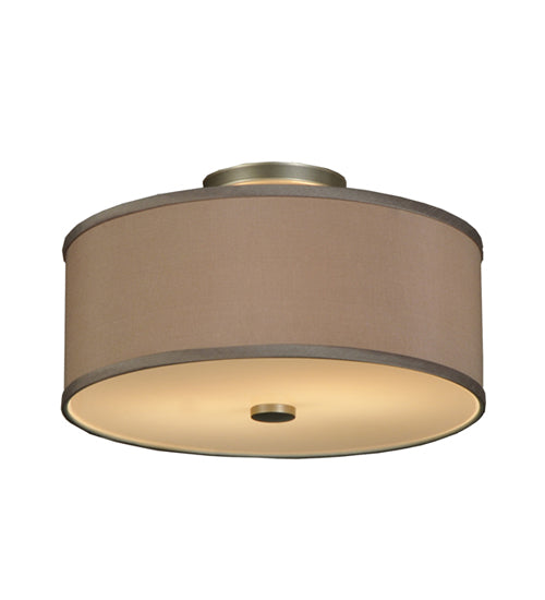 Meyda Lighting Cilindro 14" 2-Light Nickel Flush Mount Light With Beige and White Shade