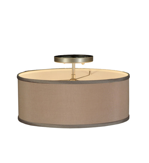 Meyda Lighting Cilindro 14" 2-Light Nickel Flush Mount Light With Beige and White Shade