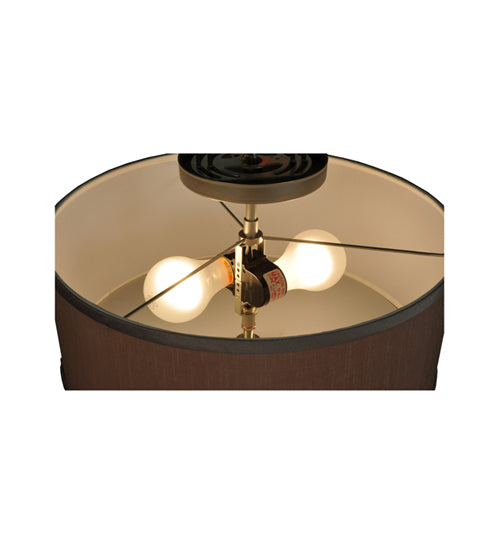 Meyda Lighting Cilindro 14" 2-Light Nickel Flush Mount Light With Beige and White Shade