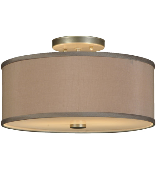 Meyda Lighting Cilindro 14" 2-Light Nickel Flush Mount Light With Beige and White Shade