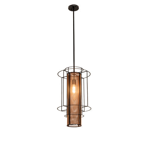 Meyda Lighting Cilindro 14" Flat Black & Metallic Bronze Golpe Pendant Light