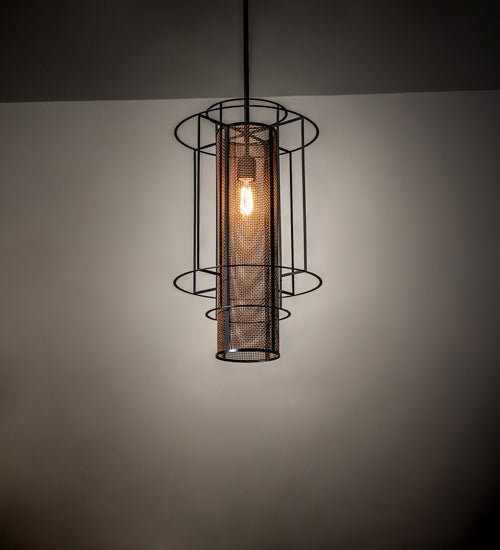 Meyda Lighting Cilindro 14" Flat Black & Metallic Bronze Golpe Pendant Light