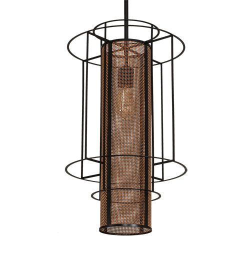 Meyda Lighting Cilindro 14" Flat Black & Metallic Bronze Golpe Pendant Light