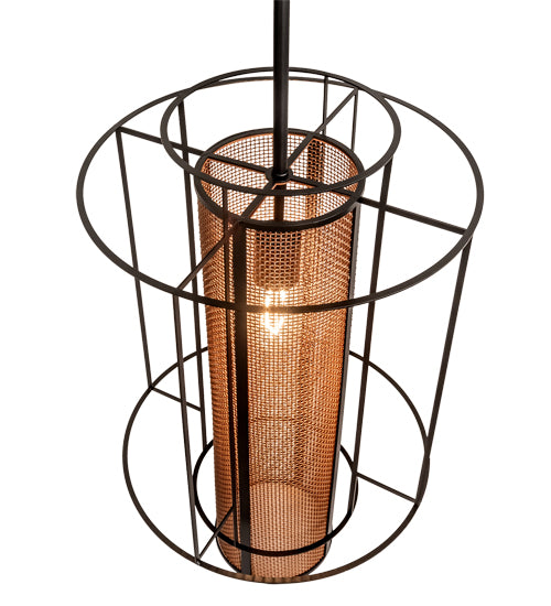 Meyda Lighting Cilindro 14" Flat Black & Metallic Bronze Golpe Pendant Light