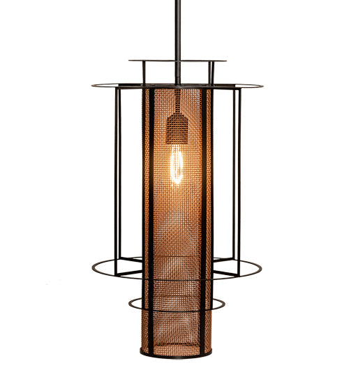 Meyda Lighting Cilindro 14" Flat Black & Metallic Bronze Golpe Pendant Light