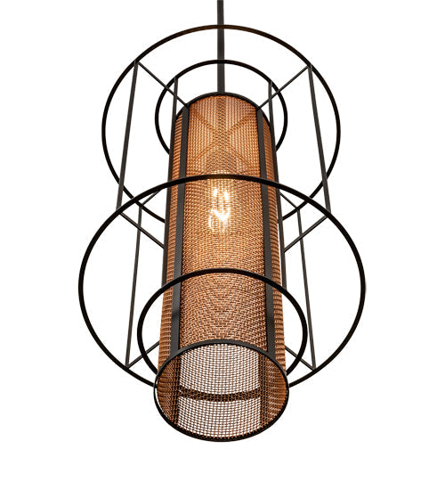 Meyda Lighting Cilindro 14" Flat Black & Metallic Bronze Golpe Pendant Light
