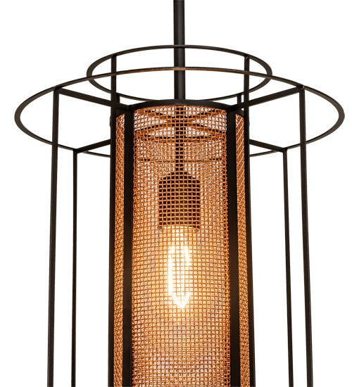 Meyda Lighting Cilindro 14" Flat Black & Metallic Bronze Golpe Pendant Light