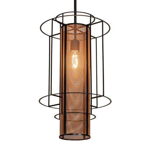 Meyda Lighting Cilindro 14" Flat Black & Metallic Bronze Golpe Pendant Light