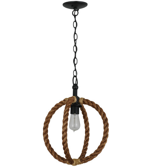 Meyda Lighting Cilindro 14" Textured Black Bola Pendant Light With Manila Rope Shade