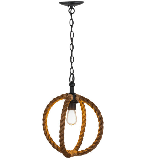 Meyda Lighting Cilindro 14" Textured Black Bola Pendant Light With Manila Rope Shade