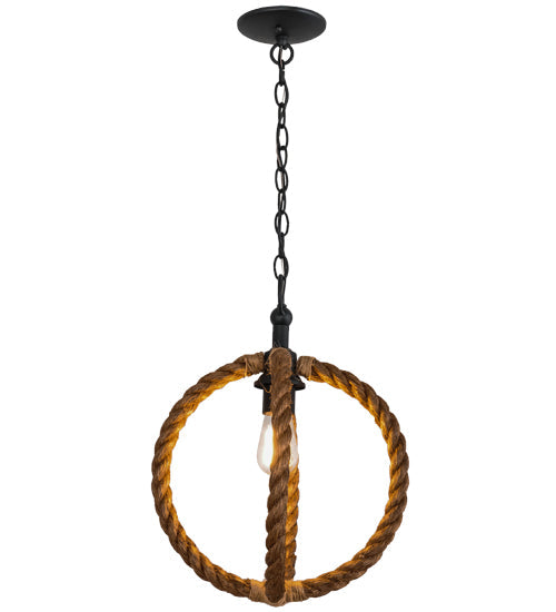 Meyda Lighting Cilindro 14" Textured Black Bola Pendant Light With Manila Rope Shade