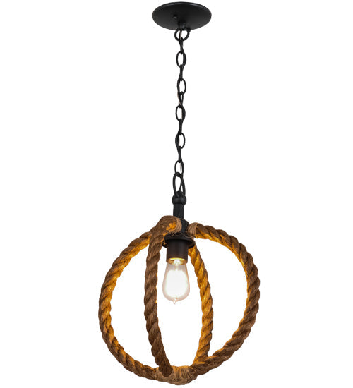 Meyda Lighting Cilindro 14" Textured Black Bola Pendant Light With Manila Rope Shade