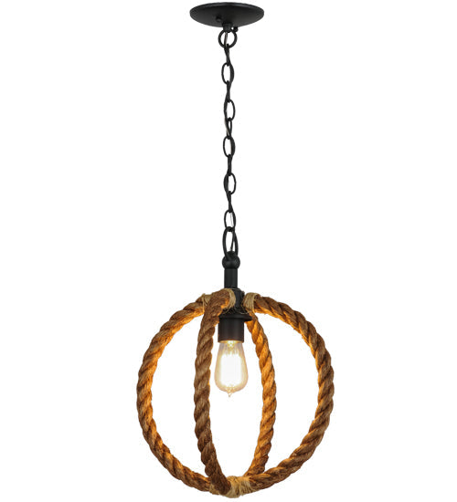 Meyda Lighting Cilindro 14" Textured Black Bola Pendant Light With Manila Rope Shade