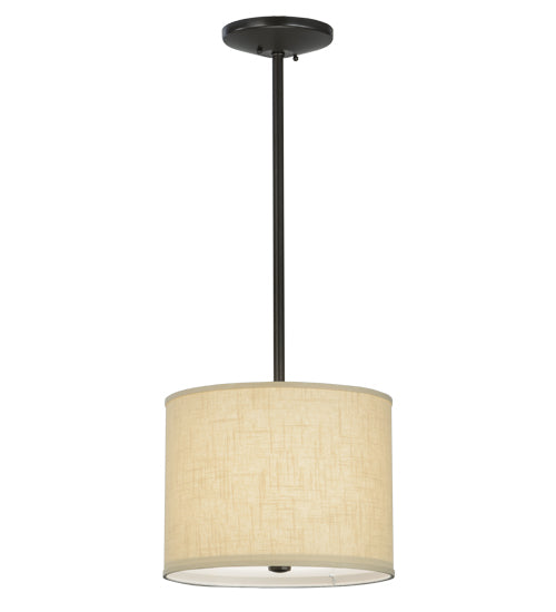 Meyda Lighting Cilindro 14" Timeless Bronze Pendant Light With Beige Textrene Shade Glass