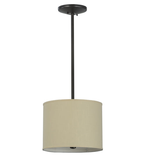 Meyda Lighting Cilindro 14" Timeless Bronze Pendant Light With Beige Textrene Shade Glass