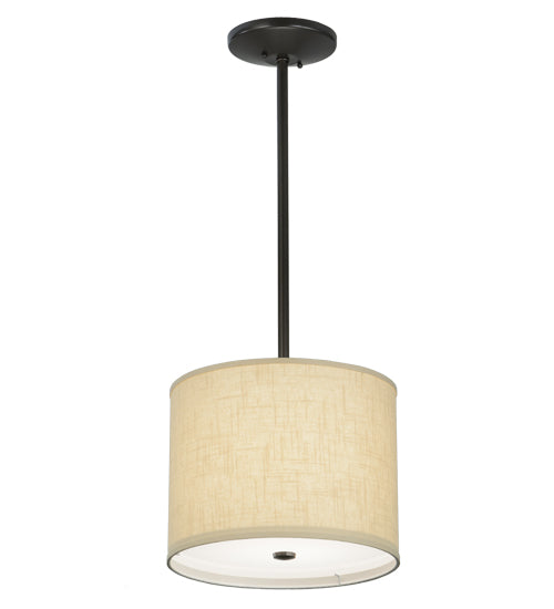 Meyda Lighting Cilindro 14" Timeless Bronze Pendant Light With Beige Textrene Shade Glass