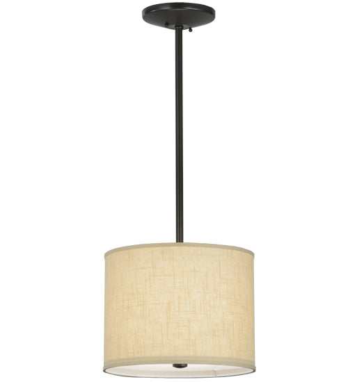 Meyda Lighting Cilindro 14" Timeless Bronze Pendant Light With Beige Textrene Shade Glass