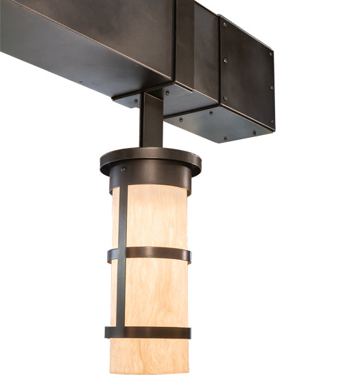 Meyda Lighting Cilindro 144" 4-Light Exterior Oil Rubbed Bronze Cityplace Pendant Light With Beige Fleshtone Idalight Shade