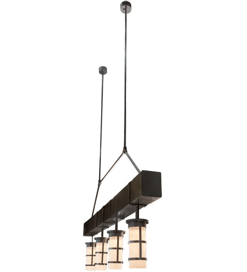Meyda Lighting Cilindro 144" 4-Light Exterior Oil Rubbed Bronze Cityplace Pendant Light With Beige Fleshtone Idalight Shade