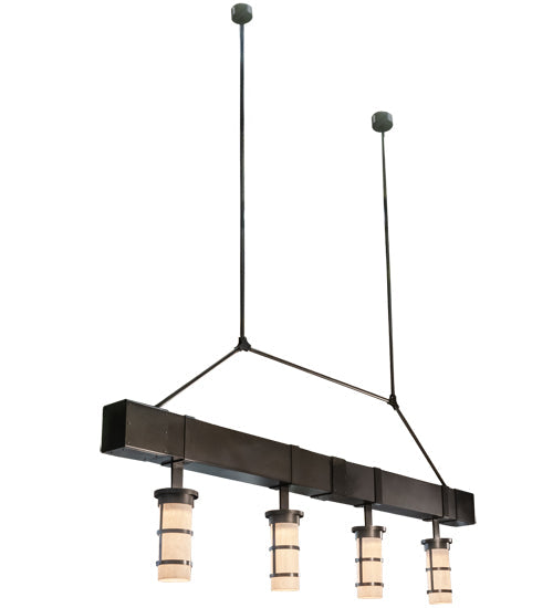 Meyda Lighting Cilindro 144" 4-Light Exterior Oil Rubbed Bronze Cityplace Pendant Light With Beige Fleshtone Idalight Shade